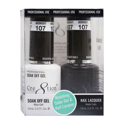 Cre8tion Matching Color Gel & Nail Lacquer 107 Midnight Black