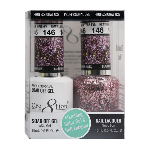Cre8tion Matching Color Gel & Nail Lacquer 146 New Year 's Eve (Glitter) - Treasure4nails