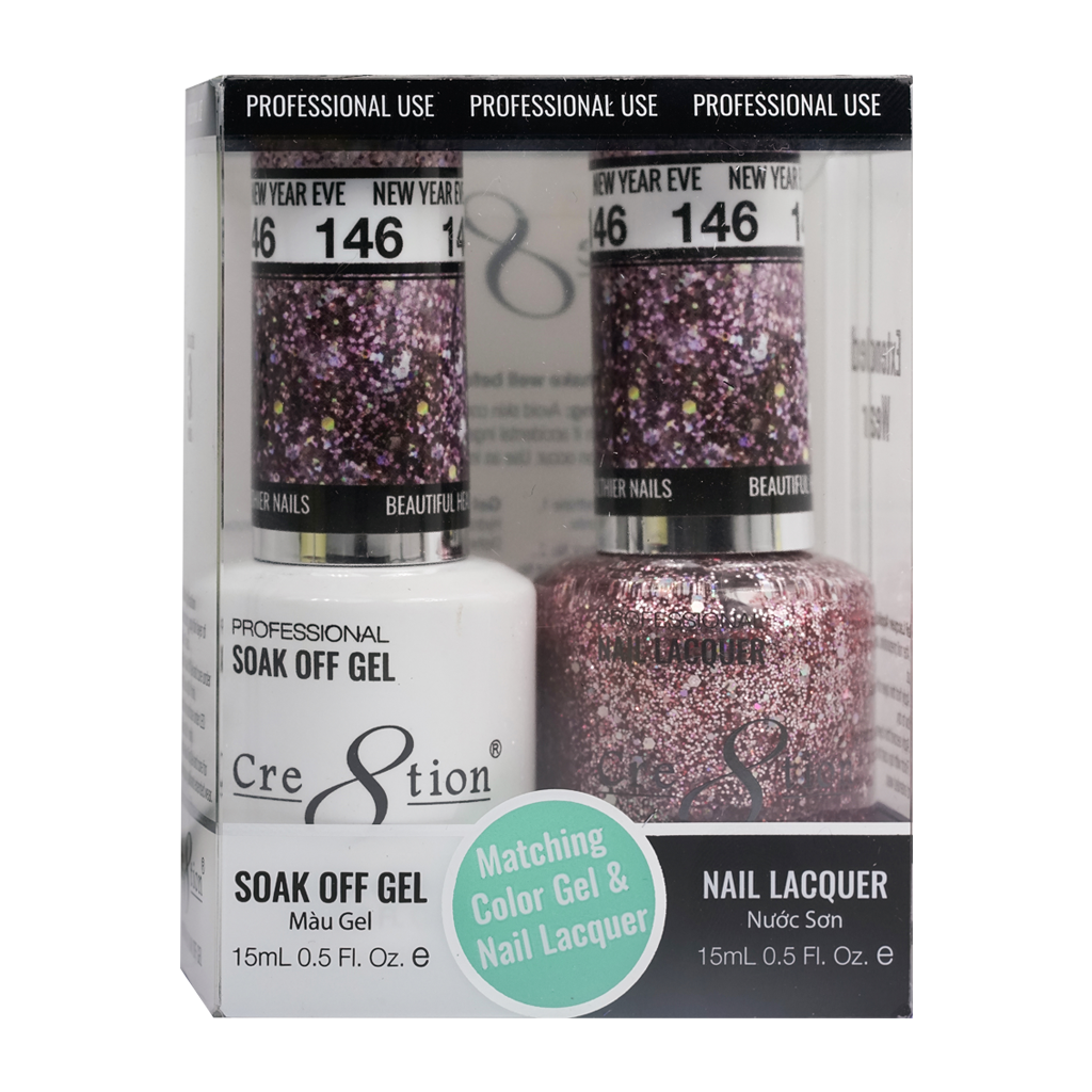 Cre8tion Matching Color Gel & Nail Lacquer 146 New Year 's Eve (Glitter) - Treasure4nails
