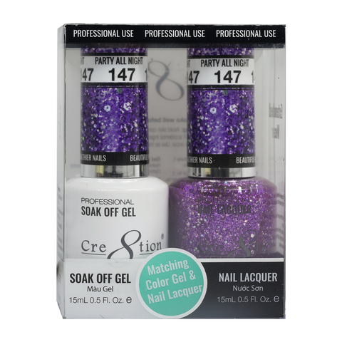 Cre8tion Matching Color Gel & Nail Lacquer 147 Party All Night (Glitter) - Treasure4nails
