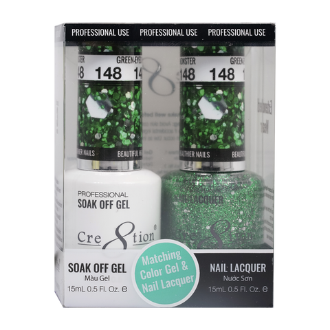 Cre8tion Matching Color Gel & Nail Lacquer 148 GREEN EYED MONSTER - Treasure4nails