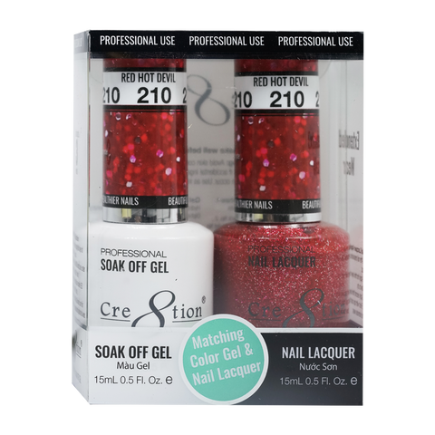 Cre8tion Matching Color Gel & Nail Lacquer 210 Red Hot Devil