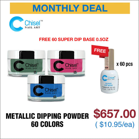Chisel Metallic Dipping Powder (60 Colors) - Free 60 Super Dip Base 0.5oz
