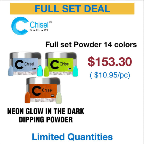 Chisel Full Set - Neon Glow in the Dark Dipping Powder 2oz - 14 Colors #GL11 - #GL24
