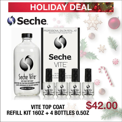 Seche Vite Top Coat Refill Kit - 16oz + 4 bottles 0.5oz