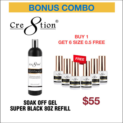 Cre8tion Soak Off Gel Super Black 8oz ( Free 6 super black 0.5oz )