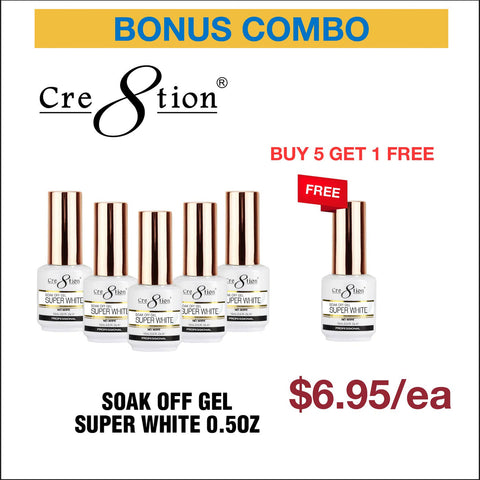 Cre8tion Soak Off Gel Super White 0.5oz - Buy 5 Get 1 Free