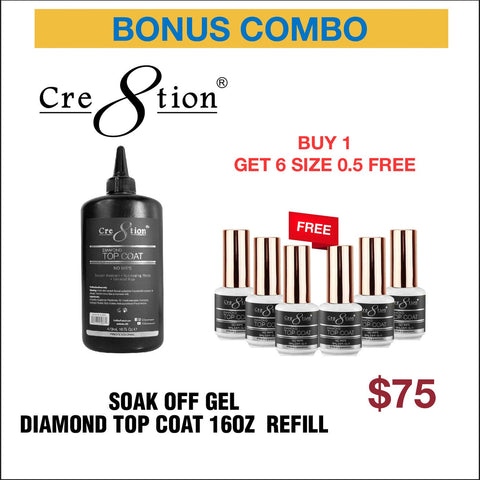 Cre8tion - Diamond Soak Off Gel - No Wipe Top Coat 16oz Refill - Buy 1 get 6 size 0.5oz free