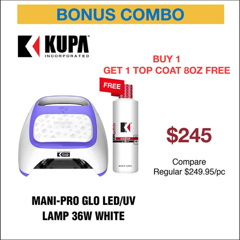 Kupa Mani-pro GLO LED/UV Lamp 36W White with Purple Trim w/ 1 Kupa Top Coat 8oz