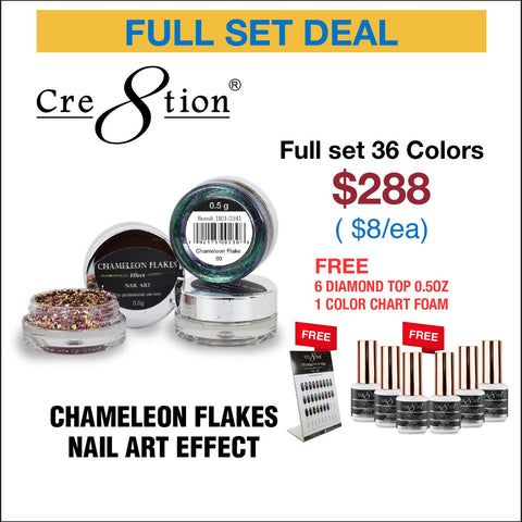 Cre8tion - Nail Art Effect - Chameleon Flakes Full Set - 36 Colors Collection - 11.00/each
