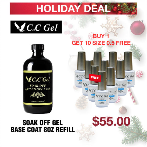 (Holiday Deal) CnC Soak Off Gel Base Coat 8oz Refill - Buy 1 Get 10 Size 0.5oz Free