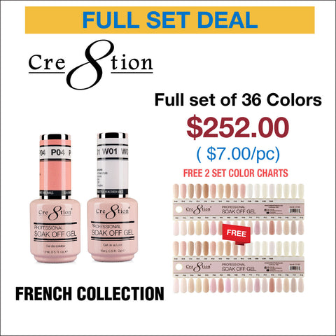 Cre8tion Full Set - Soak Off Gel - French Collection 36 Colors w/ 2 set color chart