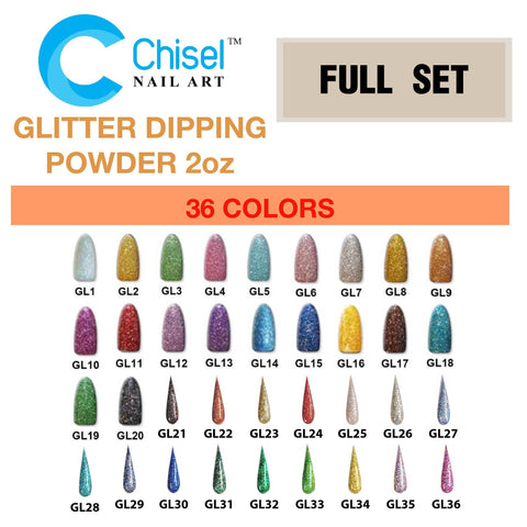 Chisel Nail Art - Dipping Powder - 2oz - Glitter Collection 36 Colors - $10.95/each