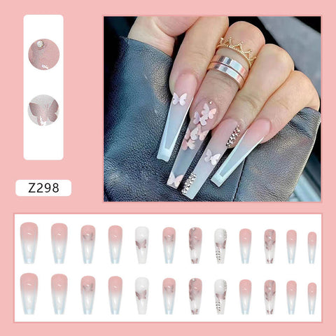 Butterflies - 24pcs Long Coffin Shape Press on Nails