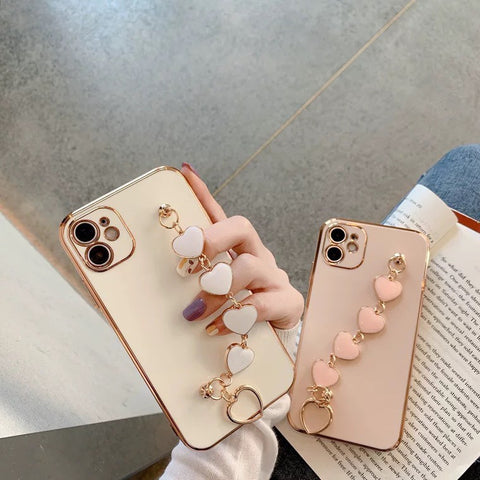 Gold Gross Heart Chain Iphone Case XS/ XS Max 11 11 Pro 11 Promax 12 12 Pro 12 Promax - White Gold