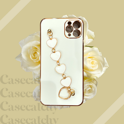 Gold Gross Heart Chain Iphone Case XS/ XS Max 11 11 Pro 11 Promax 12 12 Pro 12 Promax - White Gold