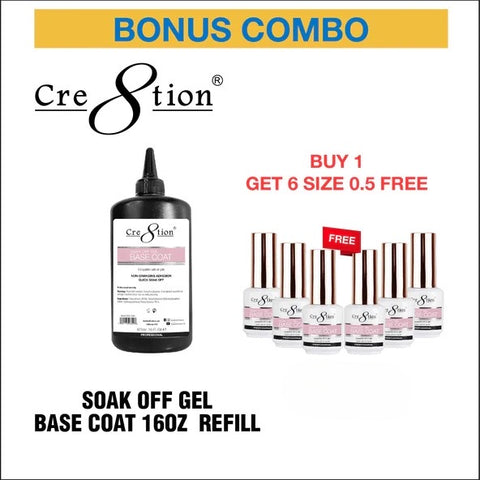 Cre8tion Soak Off Gel Base Coat 16oz Refill - Buy 1 get 6 size 0.5oz free