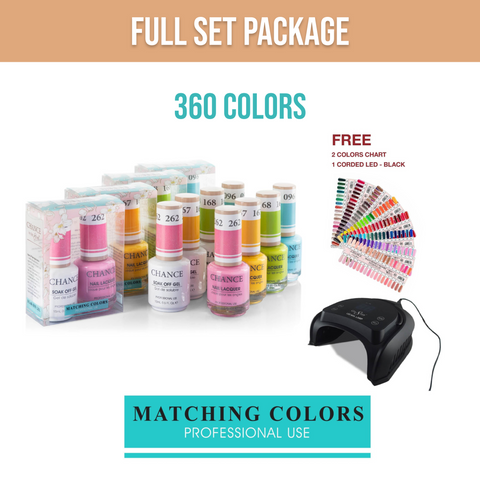Chance Matching Color Gel & Nail Lacquer Full Set - 360 Colors Collection- $5.00/each - Free 2 Sets Color Chart And 1 Corded LED Lamp - Black