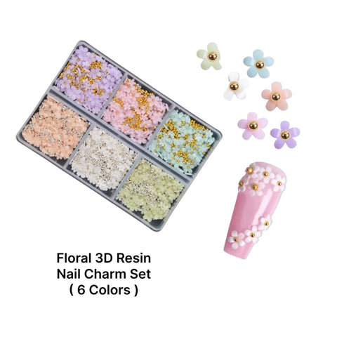 3D Resin Flower Nail Charm Set 6 Colors