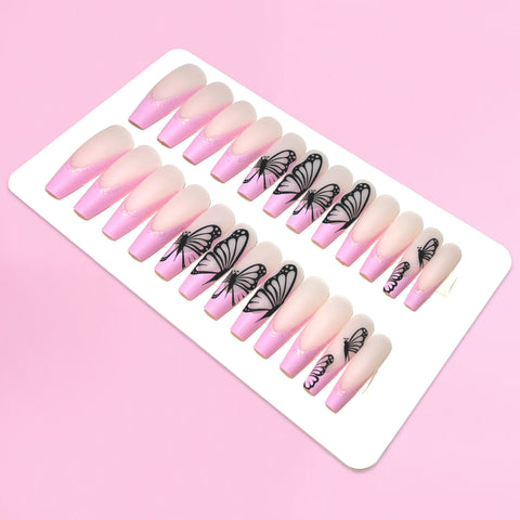 French Pink - 24pcs Coffin Shape Press on Nails