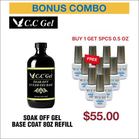 C&C - Soak Off Gel - Base Coat 8oz Refill - Buy 1 get 5 size 0.5oz free