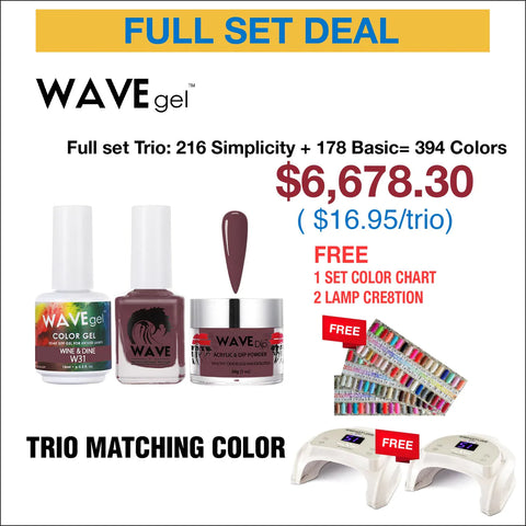 Wavegel Trio Matching Color - Full set 394 Colors w/ 1 set Color Chart & 2 Cre8tion Lamp