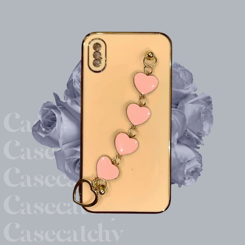 Gold Gross Heart Chain Iphone Case XS/ XS Max 11 11 Pro 11 Promax 12 12 Pro 12 Promax - Rose Gold