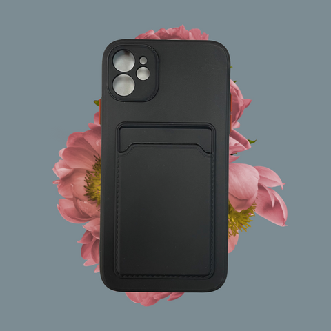 Matte Leather Card Holder Iphone Case XS/ XS Max 11 11 Pro 11 Promax 12 12 Pro 12 Promax - Black