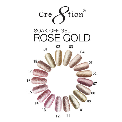Cre8tion Rose Gold Gel color chart 18 colors